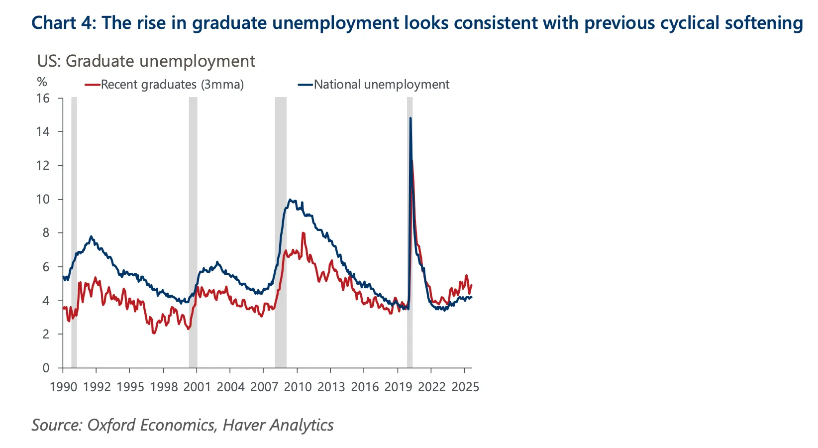 The rise in graduate unemployment looks consistent with previous cyclical softening